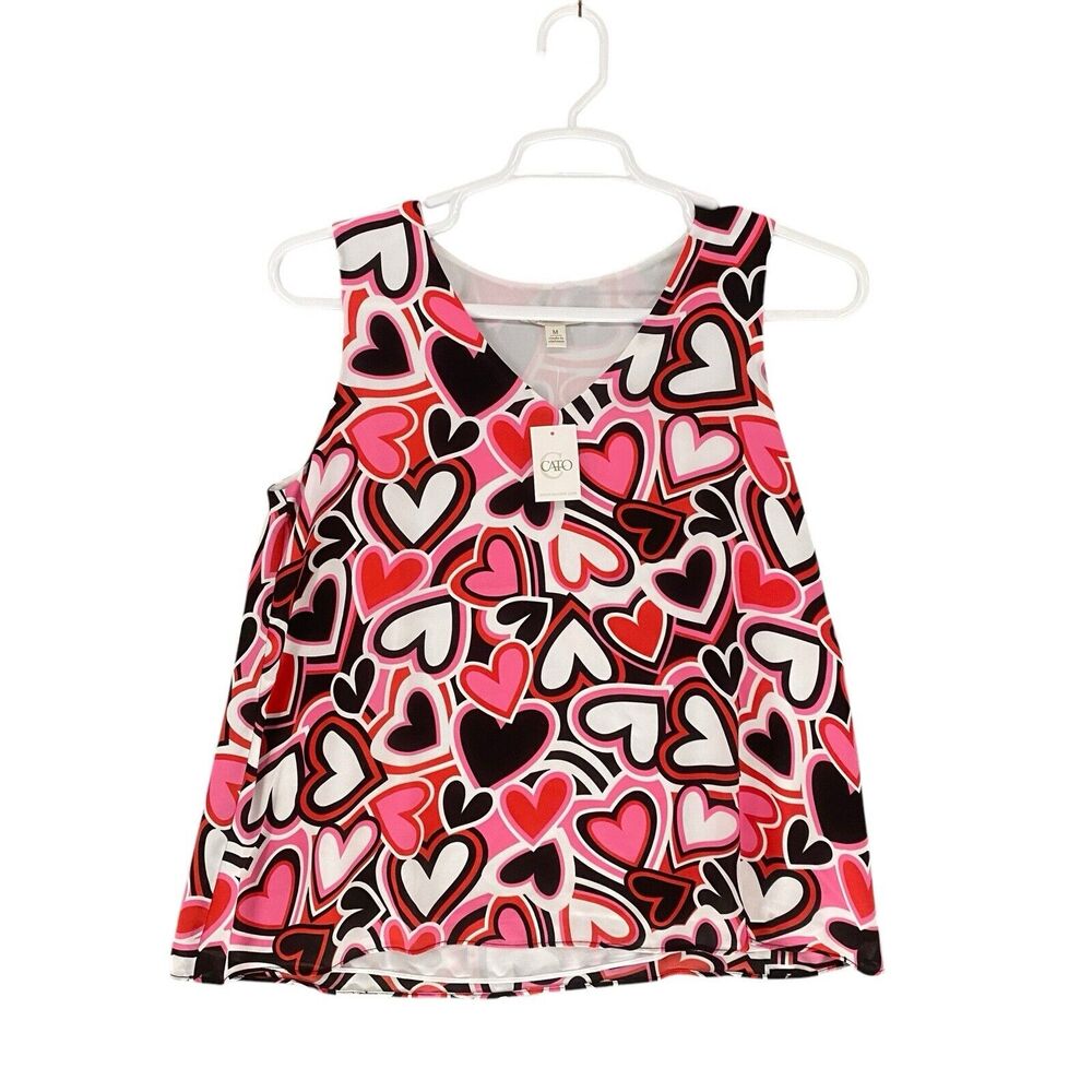 NWT Cato Top Size M Polyester‎ Hearts Red Pink White Black Tank Top Valentines
